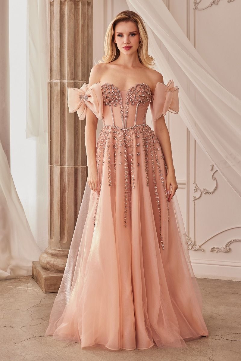 Romántico vestido de tul en capas corte A de corpiño transparente con escote en V cuentas florales de diamantes de imitación adornan las copas del corpiño y se esparcen en la cintura de la falda
