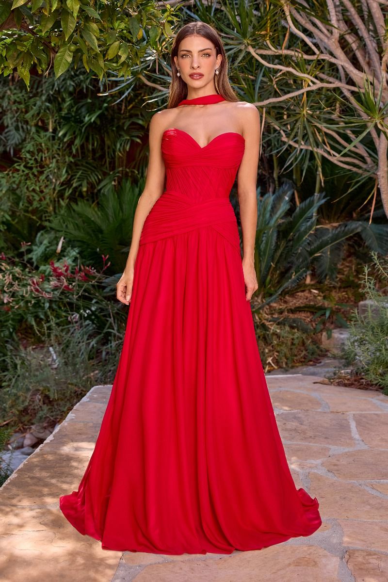 vestido de corte A corpiño plisado y su suave escote corazón cinturilla fruncida , falda de gasa y espalda ajustable con cordones