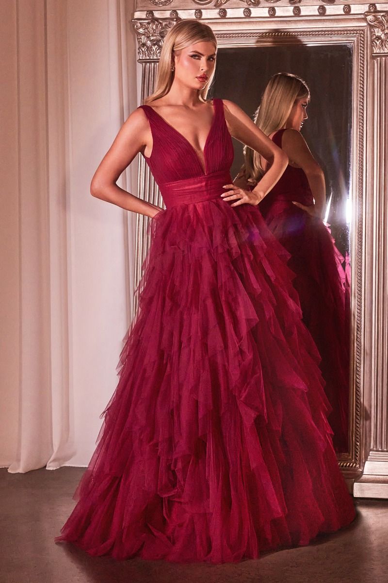 Vestidos máximos de tul estilo A-line con escote en V profundo en la espalda Azalea