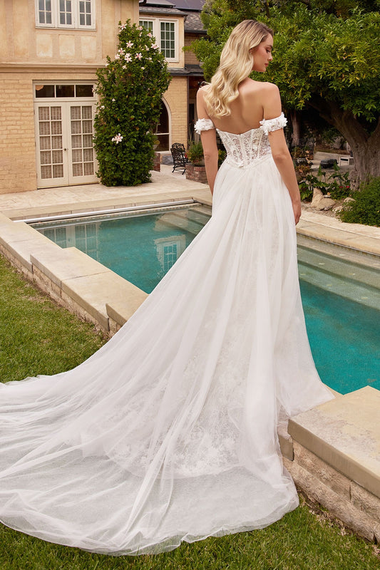 Vestido de novia ajustado y con vuelo es un sueño corset transparente con escote sin tirante apliques florales dimensionales y una sobre falda dramática