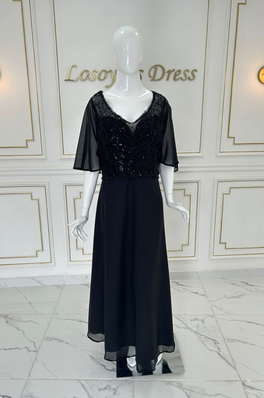 Vestido Negro Bordado Fino